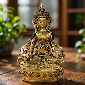财续佛母铜佛像尼泊尔手工塹刻居家持世菩萨财源天母摆件造像23cm