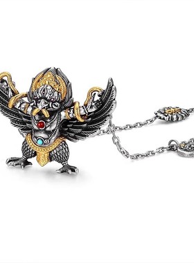 藏式S925纯银大鹏金翅鸟吊坠项链男士挂坠随身琼鸟大鹏鸟挂件含链