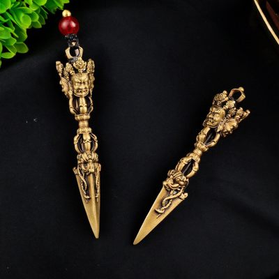黄铜三面普巴金刚橛吊坠金刚杵钥匙扣配饰法器吊坠饰品文玩挂件