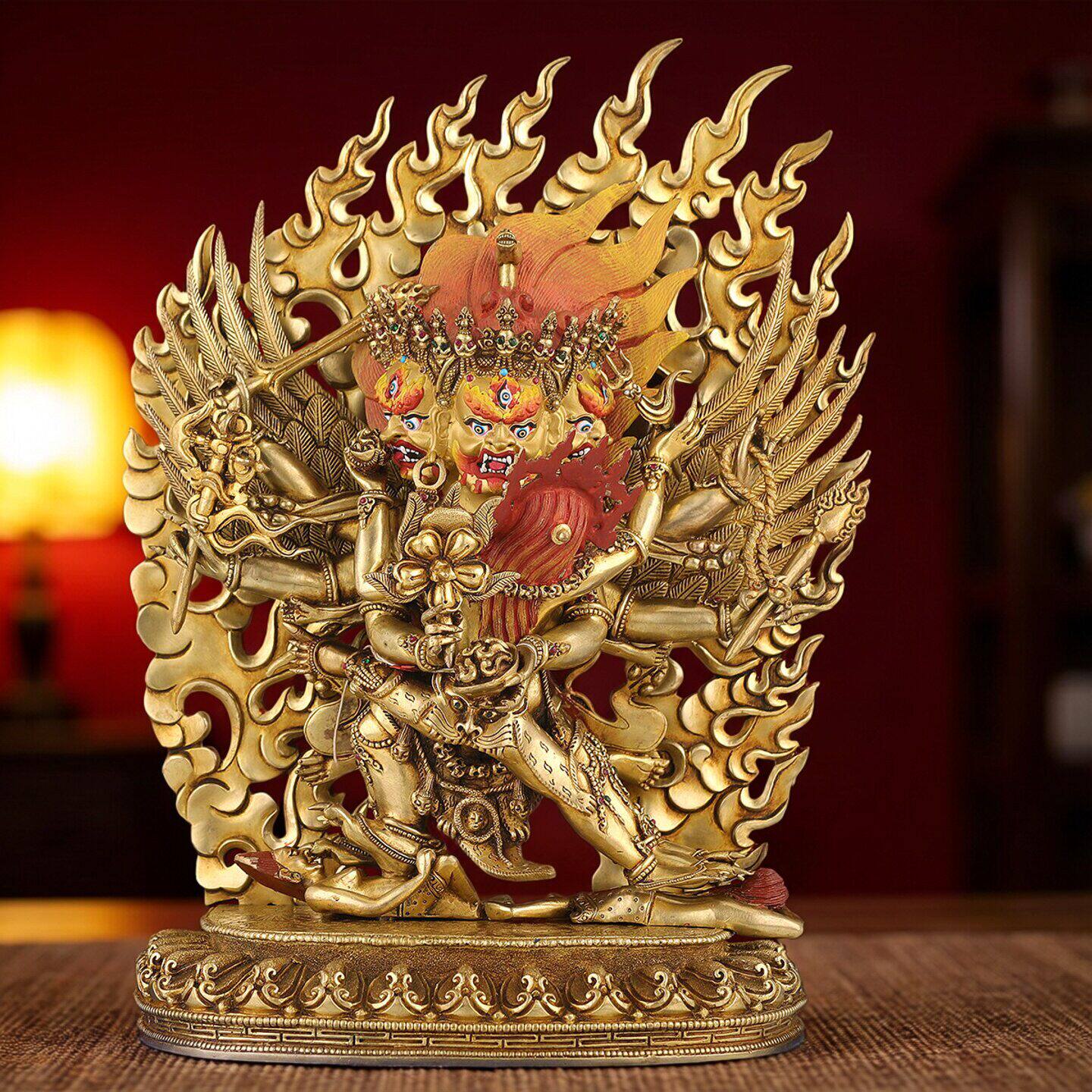双身马头明王铜佛像尼泊尔手工双身马头金刚铜鎏金造像摆件31.5cm