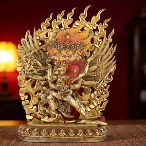 双身马头明王铜佛像尼泊尔手工双身马头金刚铜鎏金造像摆件31.5cm