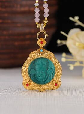 绿松石扎基拉母佛像项链毛衣链挂件吊坠泥擦擦唐卡民族风吊坠项坠
