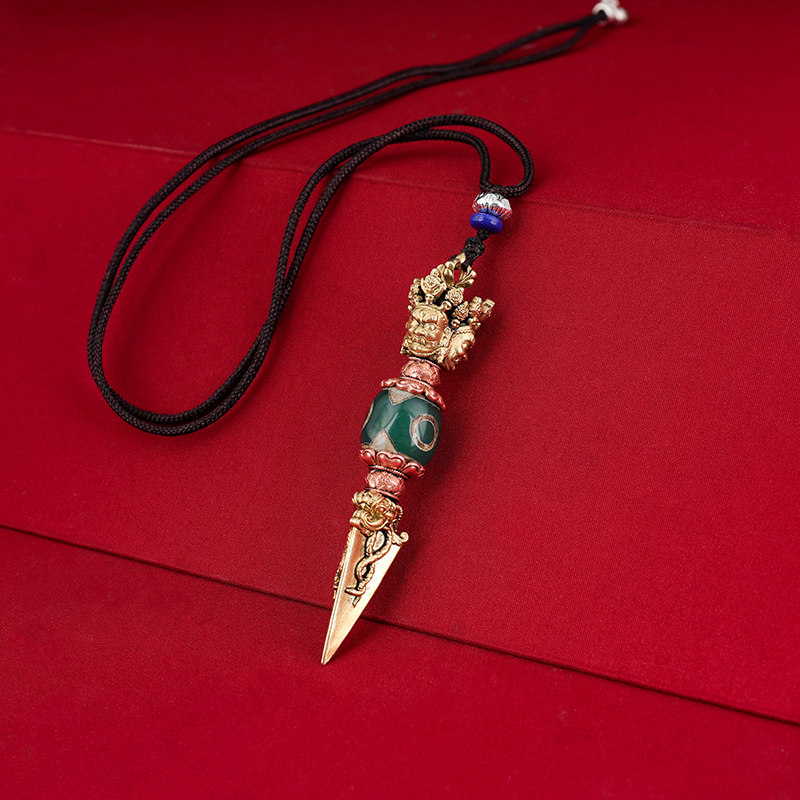 新款天珠款三面普巴金刚橛金刚杵黄铜紫铜结合吊坠挂件配饰法器