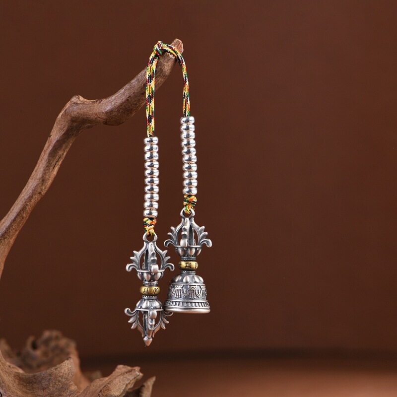 S925银精工五色手工diy编绳金刚铃杵吊坠手串配饰六字挂件吊配饰