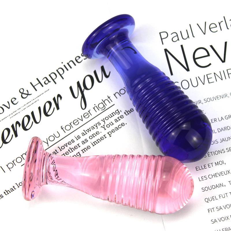 玻璃按摩器水晶器器粉色螺纹菊部门塞菊部栓外出佩戴兴奋局部新款