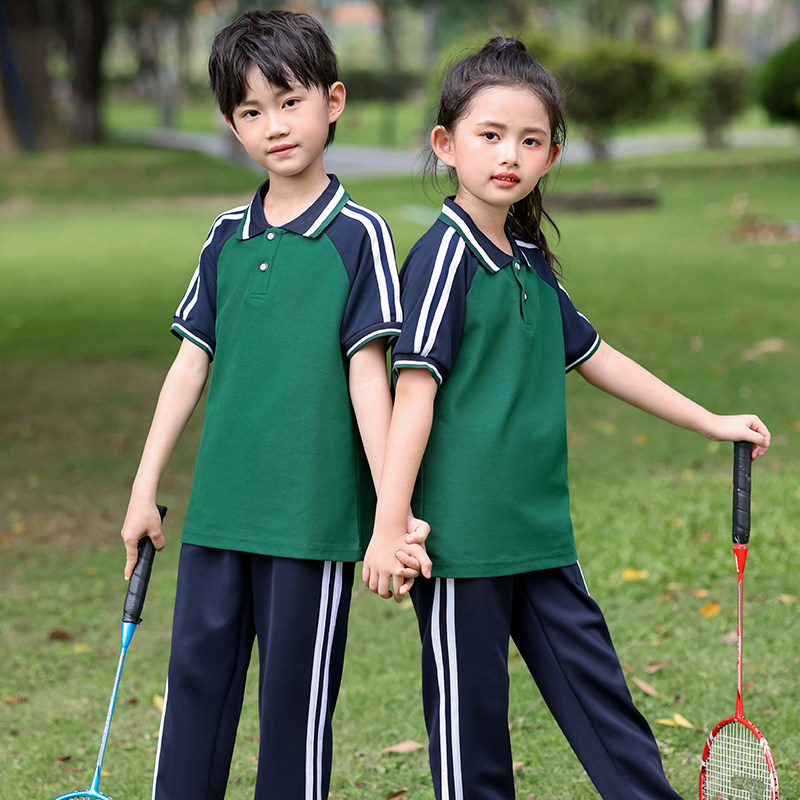 夏季装校服套装中小学生短袖T恤长裤班服夏装休闲运动服宽松套装