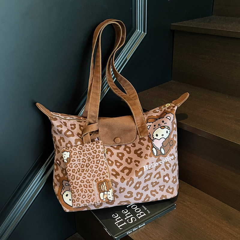 洋气豹纹猫咪托特包上课通勤包