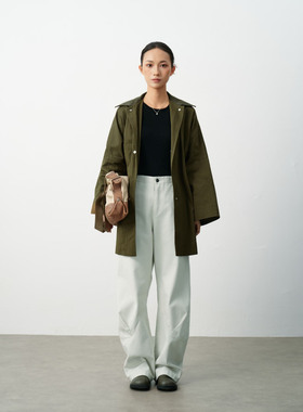 专柜巴恩风廓版军绿色中长款风衣女宽松廓形老钱风外套LS53SY091