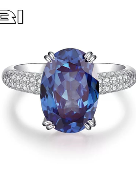 6克拉培育高碳钻戒指s925纯银皇家蓝大克拉满钻镶嵌高级感饰品