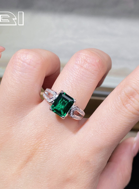 s925纯银祖母绿宝塔切戒指高级感