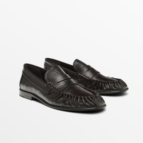 西班牙小众MD女鞋2026早春棕色复古压纹真皮乐福鞋平底单鞋小皮鞋