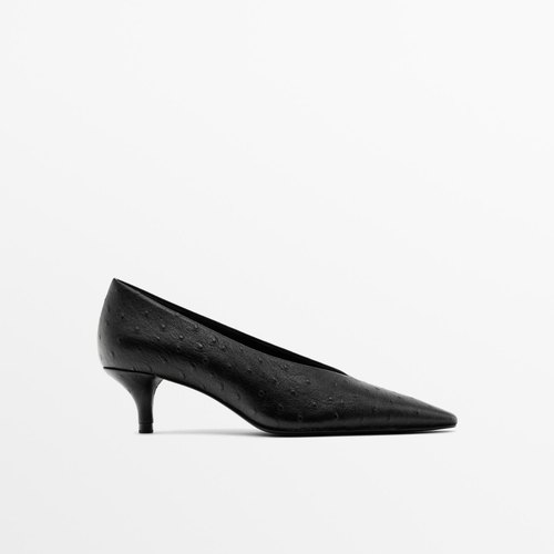 西班牙小众MD女鞋2025秋季简约真皮鴕鳥紋尖头细跟高跟鞋工作鞋女