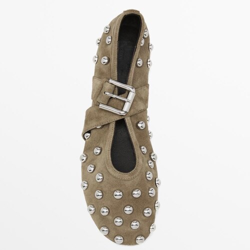 西班牙小众MD女鞋 2025时髦铆钉搭扣真皮芭蕾平底鞋玛丽珍单鞋女