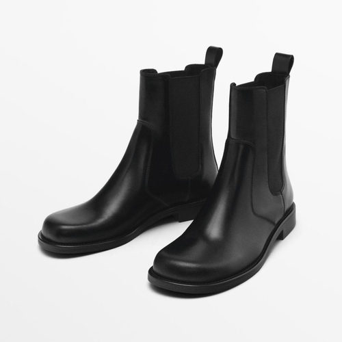 西班牙小众MD女鞋 2024简约平底真皮切尔西靴圆头松紧套筒短靴女