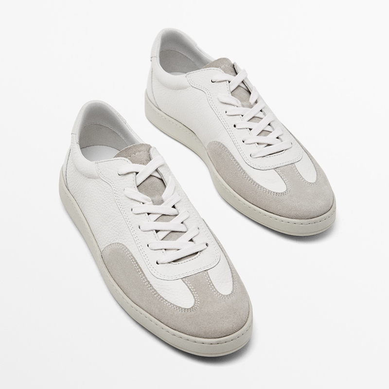 真皮拼色运动鞋平底板鞋德训鞋