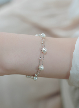 如帆小众通勤时尚珍珠碎银子双层手链925纯银高级感简约手串50679