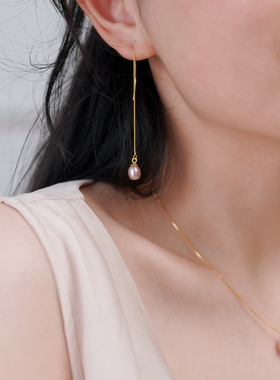 如帆法式复古甜美粉紫色珍珠耳线925纯银优雅气质耳环小众女51006