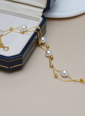 如帆925纯银珍珠金珠双层手链通勤简约气质手串时尚高级感女50567