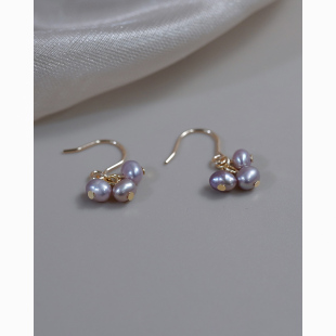 耳饰优雅轻奢412126 如帆三颗紫珍珠耳环14k包金耳钩小众复古法式