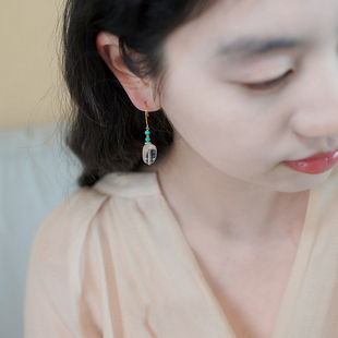 如帆小众设计感白水晶蓝松石耳环925纯银清冷感耳钩复古少女60314
