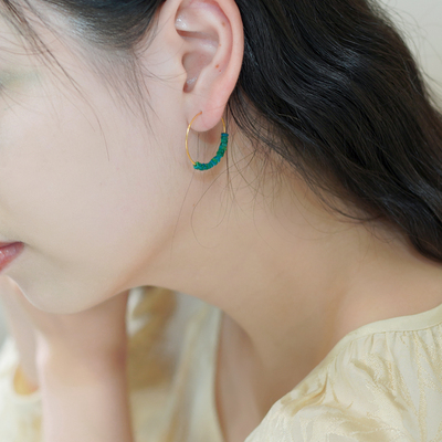 如帆小众设计感时尚复古气质绿松石耳圈925纯银清新圆圈耳环60301