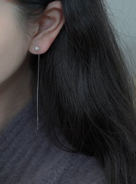 如帆小众简约珍珠耳线925纯银轻奢气质长耳环通勤百搭耳饰女41276