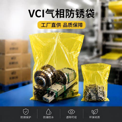 vci气相防锈袋透明立体工业级金属零件塑料气象平口黄双层包装袋