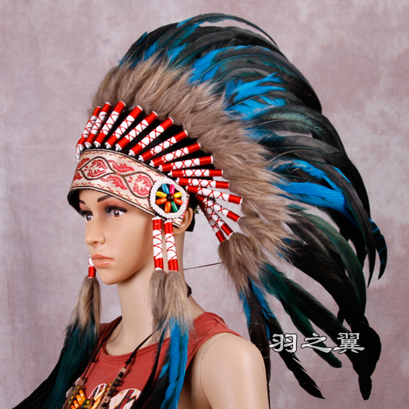 印第安头饰野人土著酋长帽子头戴舞台表演走秀道具儿童羽毛头饰