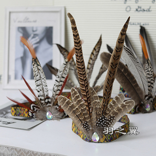 包邮印第安人羽毛头饰非洲夸张酋长发带野人头戴儿童拍摄舞台道具