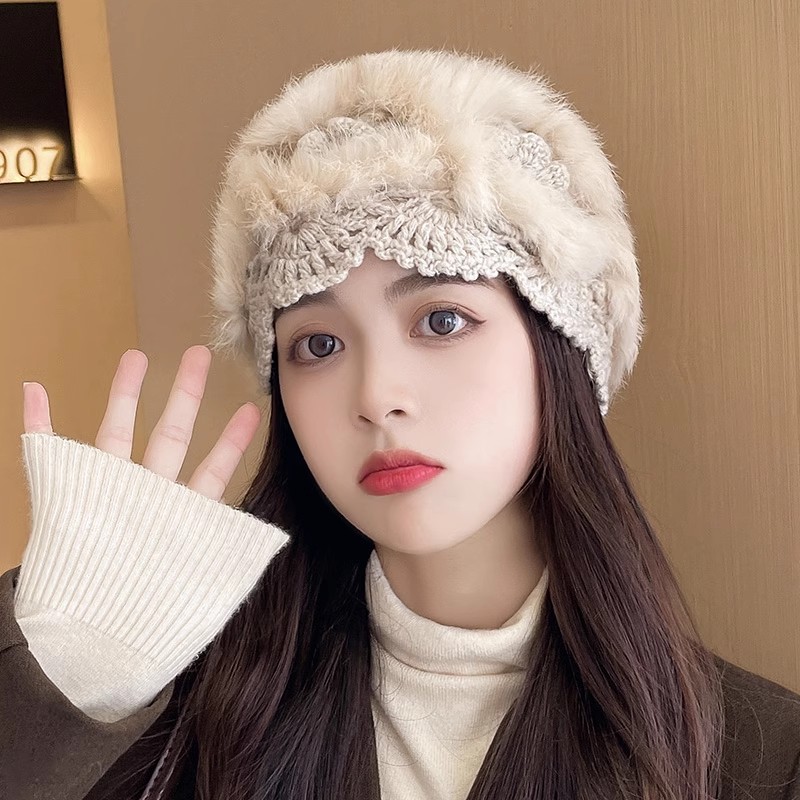 兔毛秋冬季韩版百搭保暖包头帽