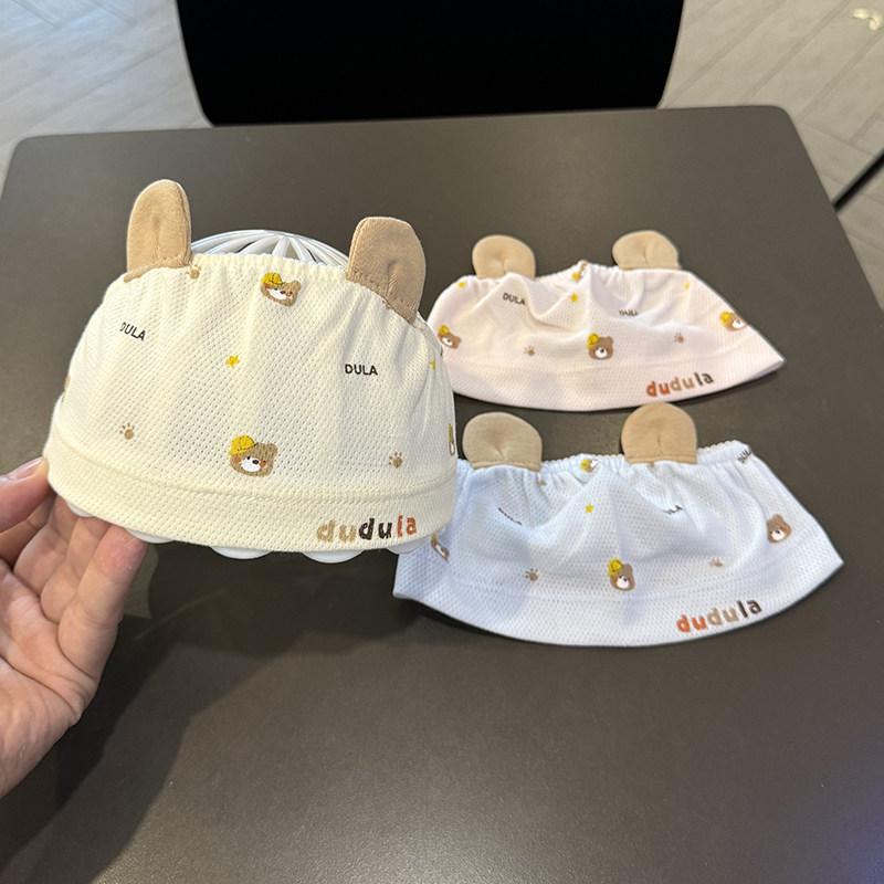 婴儿帽子夏季薄款护囱门空顶发带新生可爱宝宝发带空调居家卤门帽