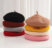 秋冬季 儿童贝雷帽女宝宝复古羊绒公主帽子亲子南瓜帽小女孩礼帽