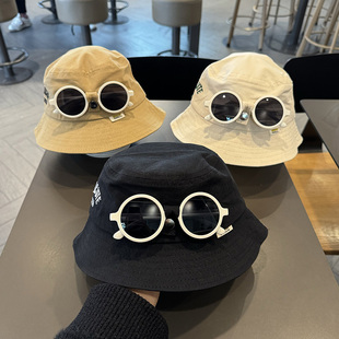 儿童帽子墨镜春秋款 大檐渔夫帽男女宝宝出遮阳游防晒盆帽洋气夏天