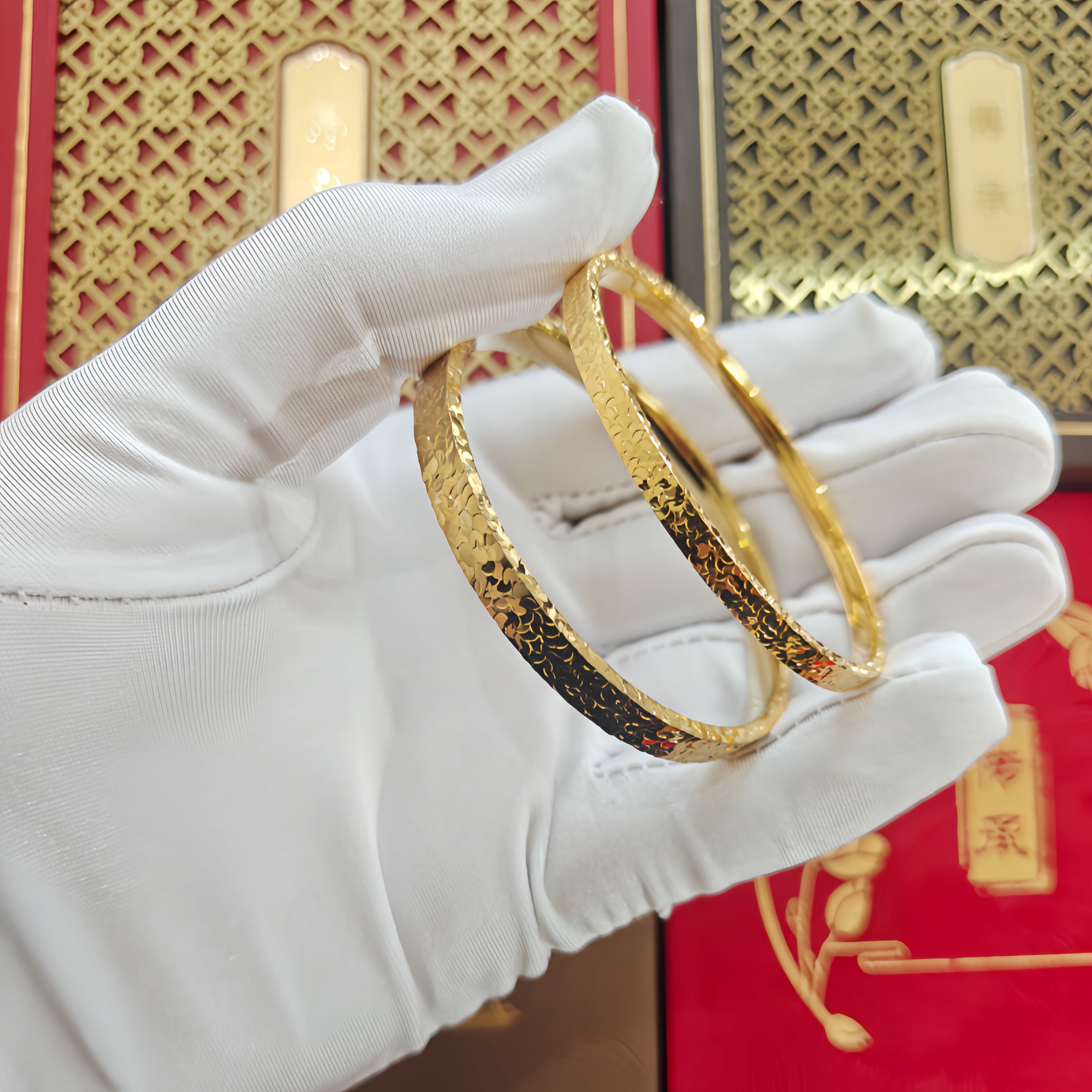 古法黄金包银碎冰冰手镯女实心亮面爆闪碎金子素圈镯子送女友礼物