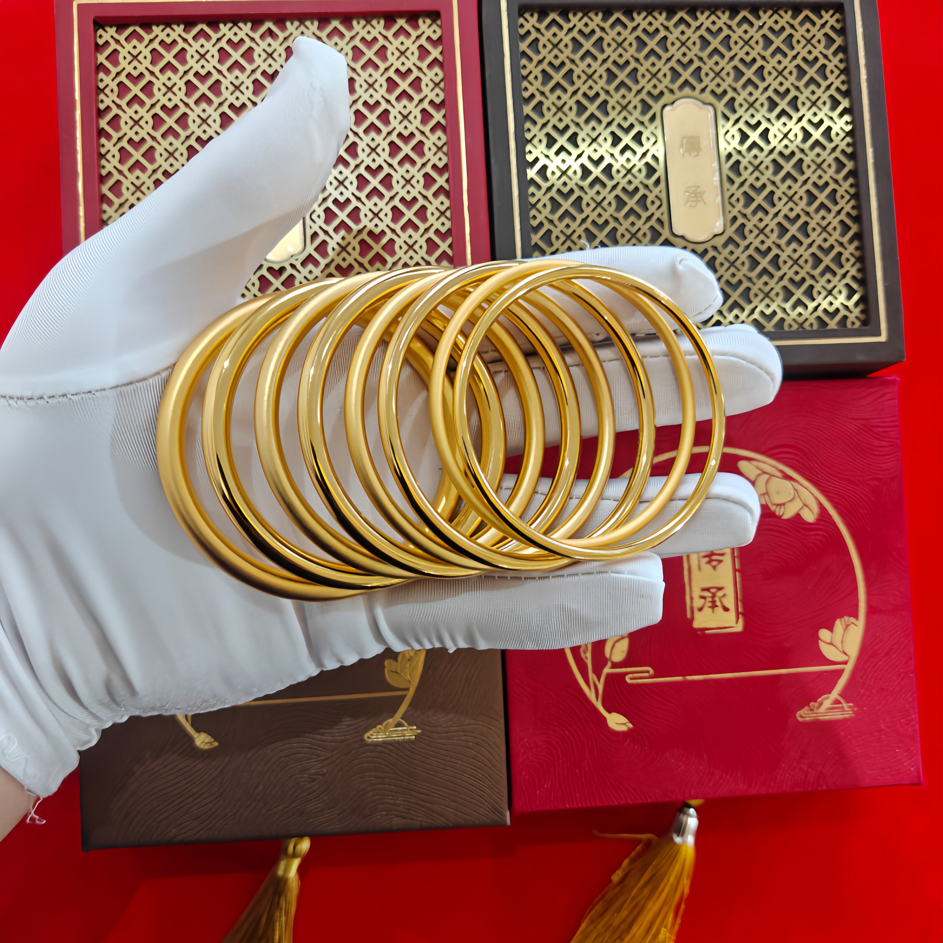 古法黄金包银经典素圈手镯女百搭磨砂实心亮面镯子送妈妈女友礼物