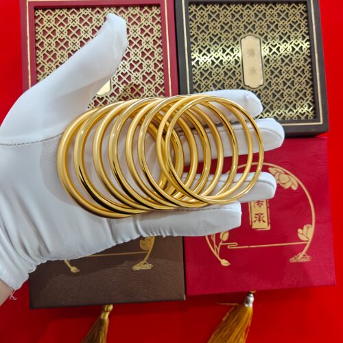 古法黄金包银素圈手镯女实心镯子