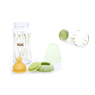 带乳胶1号中圆孔 240ml 耐高温彩色宽口玻璃奶瓶 NUK 婴儿奶瓶