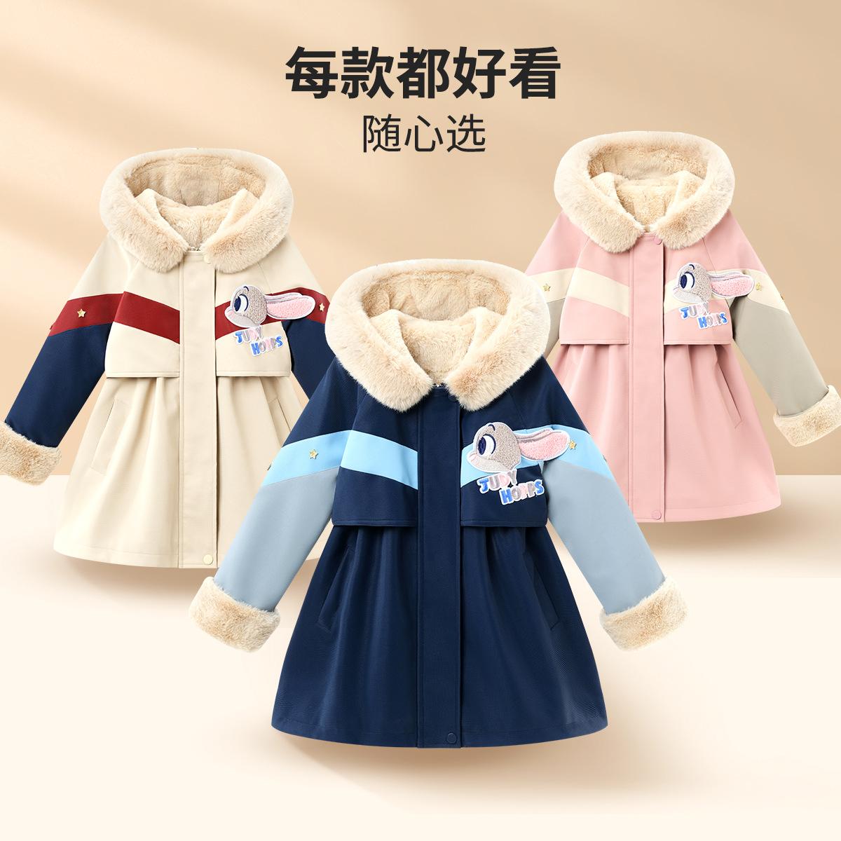 童装女童中长款连帽风衣