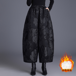 九分花苞休闲裤 秋冬新款 休闲裤 高档浮雕夹棉加厚保暖哈伦裤 子 大码