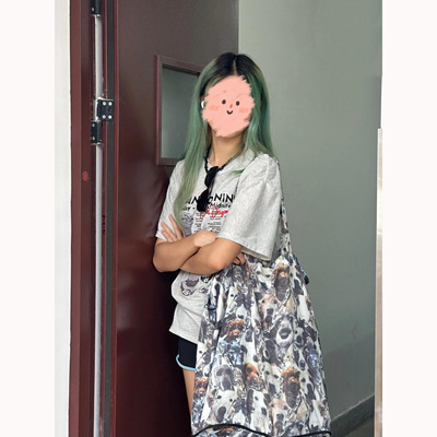 复古小狗印花高级感可折叠大容量托特包包女通勤单肩斜挎水桶包潮
