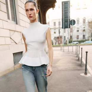 无袖 女装 半高领拼接短裙式 下摆上衣 250 ZA 2026夏季 5644002 新款