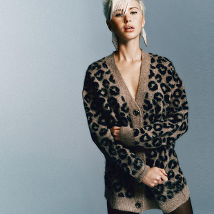 6427129 ZA 2025冬季 V领提花动物纹针织宽松外套 女装 051 新款