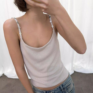 5039384 ZA 2026夏季 圆领拼接纽扣饰针织吊带上衣 女装 711 新款