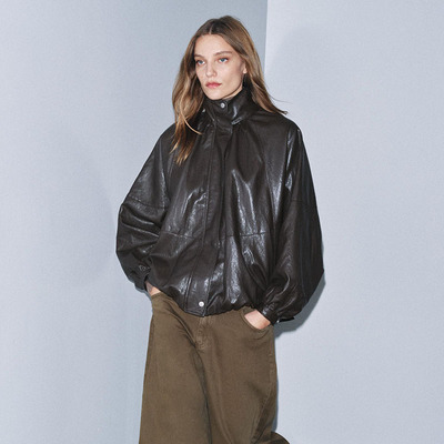 ZA 2025冬季新款女装百搭皮革效果飞行员夹克外套 2969241 832
