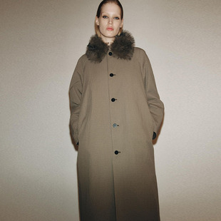 新款 3811250 女装 宽松人造皮草效果风衣 527 格纹时尚 ZA 2025冬季