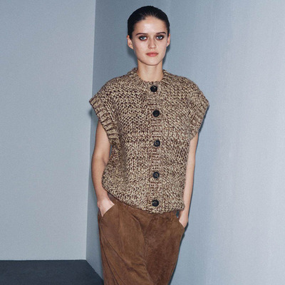 ZA 2025冬季新款女装简约百搭单排扣无袖粗针背心马甲 6771143