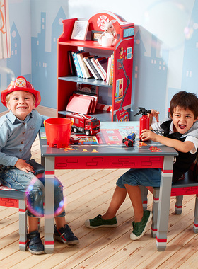 teamson迪生家卡通玩具收纳箱宝宝书架整理柜男孩房红色消防员