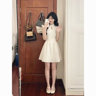 高级感气质收腰小个子短裙 连衣裙女夏季 新中式 改良旗袍纯色小飞袖