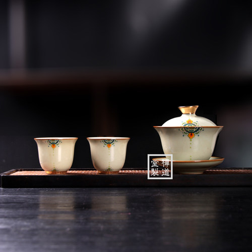 青玉汝窑喜从天降壶承盖碗茶杯一人中国风三件套敬茶杯陶瓷泡茶碗