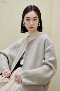 顺丰包邮…意大利设计师款LP中短款纯山羊绒双面绒宽松版无领大衣